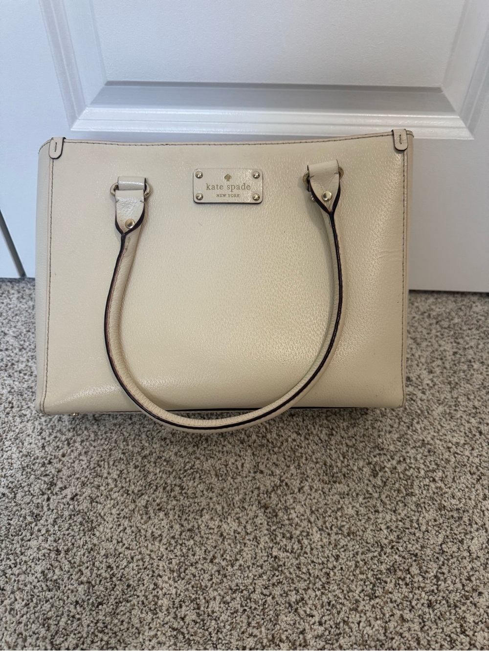 kate spade Cream Pebbled Leather Satchel with Top Handles